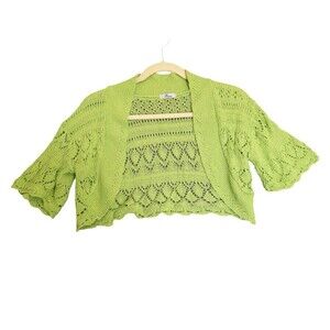 Y2K Lime Green Pointelle Knit Cropped Fairy  Cardigan XS/S Crochet Cottagecore